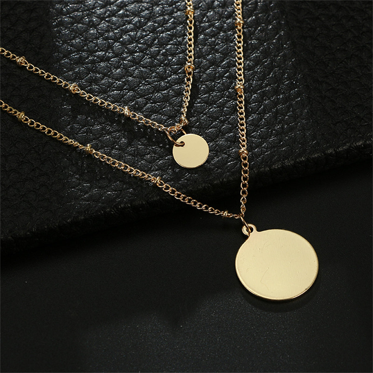 18K Gold-Plated Disc Layered Necklace, gold pendant necklace for women, everyday style, detail close-up