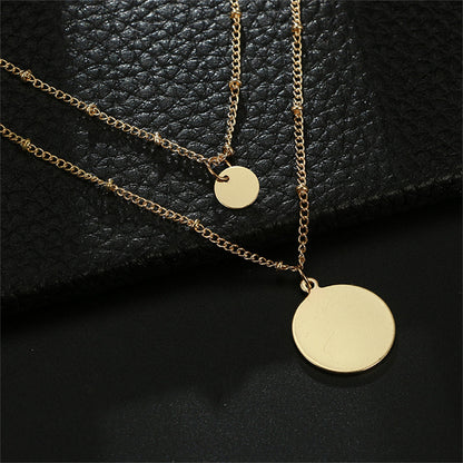 18K Gold-Plated Disc Layered Necklace, gold pendant necklace for women, everyday style, detail close-up