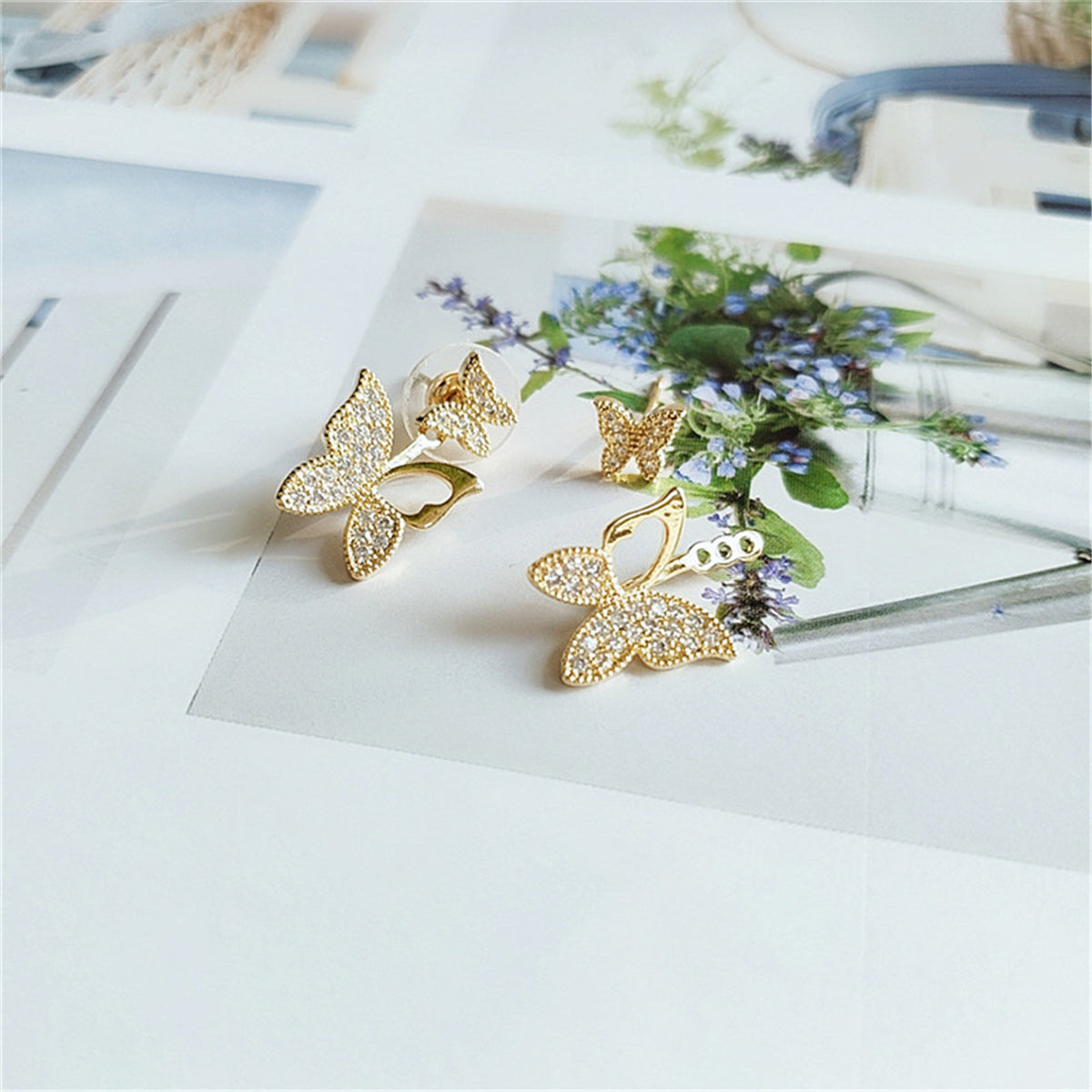 Cubic Zirconia & 18K Gold-Plated Cutout Butterfly Ear Jackets