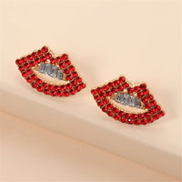 Red Cubic Zirconia & Goldtone Lips Stud Earrings