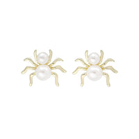 Pearl & 18k Gold-Plated Spider Stud Earrings