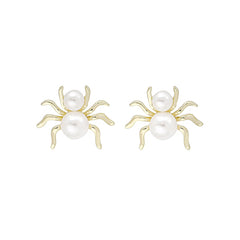 Pearl & 18K Gold-Plated Spider Stud Earrings