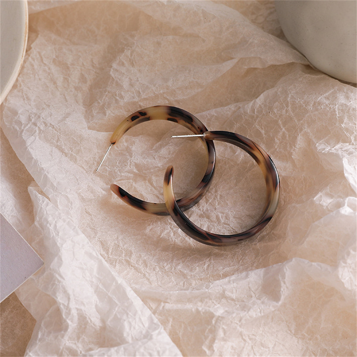 Brown & Beige Tortoise Hoop Earrings