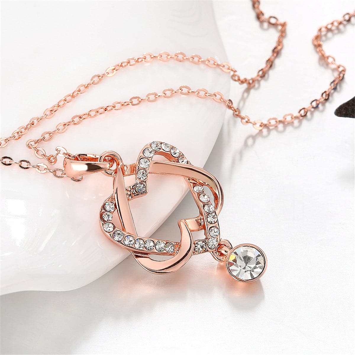Cubic Zirconia & Rose Goldtone Crisscross-Heart Pendant Necklace - streetregion