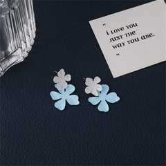 Blue Enamel & Silver-Plated Flower Drop Earrings