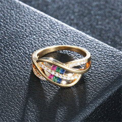 Rainbow Crystal & Cubic Zirconia Leaf Ring
