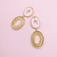White & Goldtone Dual-Circle Drop Earrings