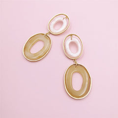 White Resin & 18K Gold-Plated Dual-Circle Drop Earrings