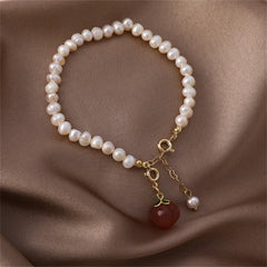 Pearl & Peach Crystal 18K Gold-Plated Sphere Charm Bracelet