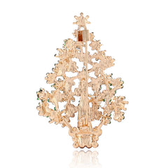 Red Cubic Zirconia & 18K Gold-Plated Christmas Tree Brooch