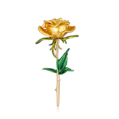 Yellow Enamel & 18K Gold-Plated Rose Brooch