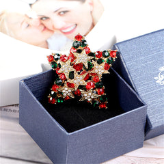 Red Cubic Zirconia & 18K Gold-Plated Stacked Star Brooch
