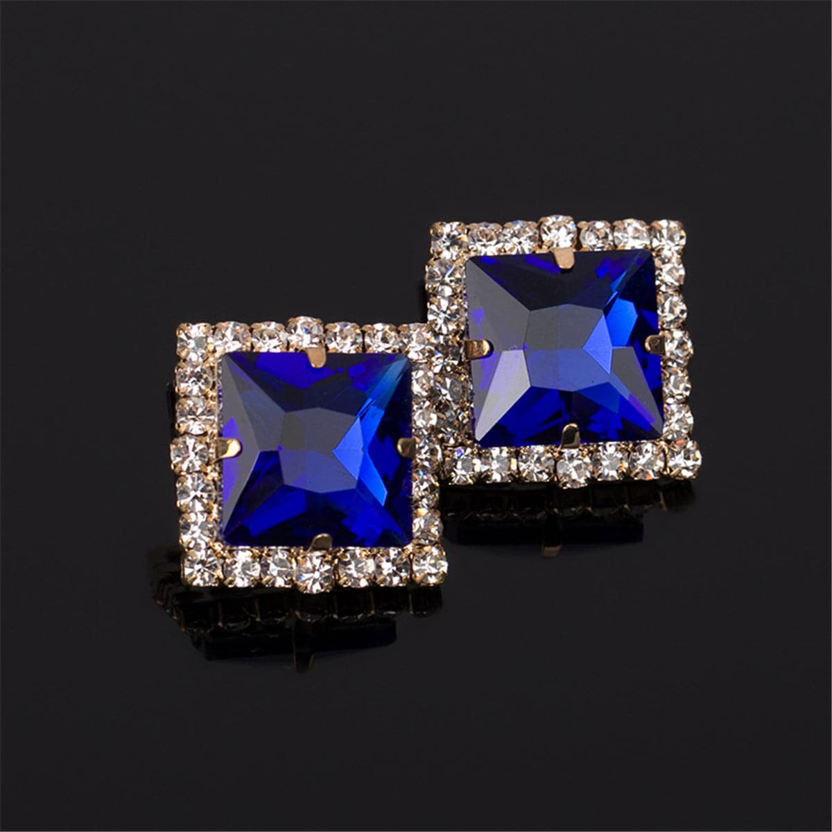 Blue Crystal & Cubic Zirconia 18K Gold-Plated Square Stud Earrings