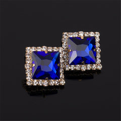 Blue Crystal & Cubic Zirconia 18K Gold-Plated Square Stud Earrings