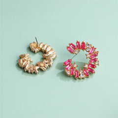 Pink Cubic Zirconia & 18K Gold-Plated Circle Stud Earrings