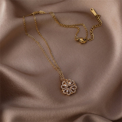 Cubic Zirconia and 18K Gold-Plated Heart Clover Pendant Necklace, gold pendant necklace for women, styled look