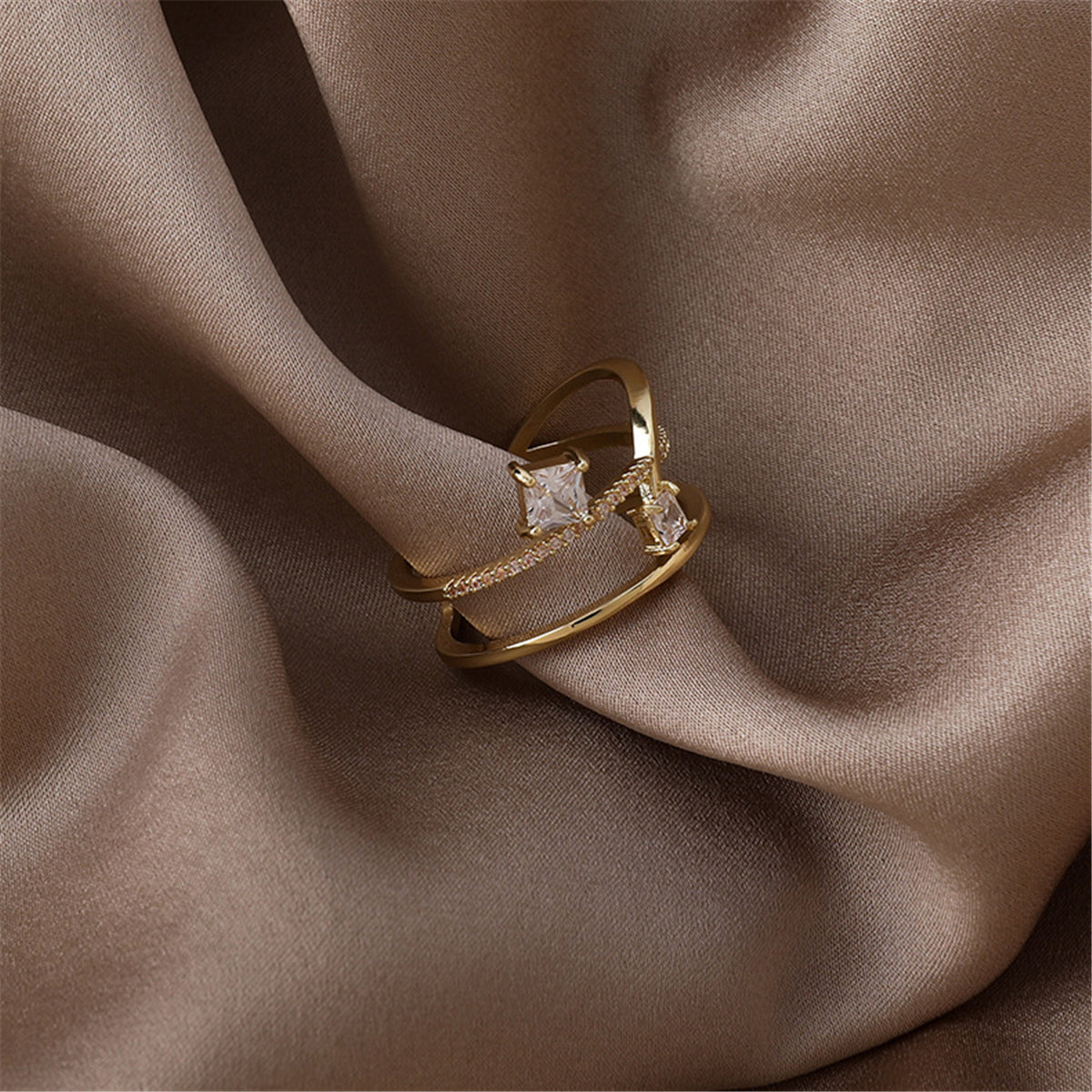 Cubic Zirconia and Crystal 18K Gold-Plated Botany Open Ring, gold statement rings for women, side view