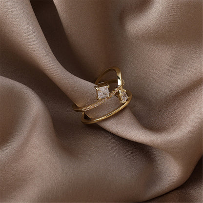 Cubic Zirconia and Crystal 18K Gold-Plated Botany Open Ring, gold statement rings for women, side view