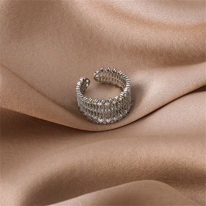 Cubic Zirconia and Silver-Plated Line Adjustable Ring, silver statement rings for women, detail close-up