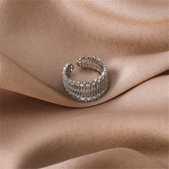 Cubic Zirconia & Silver-Plated Line Adjustable Ring