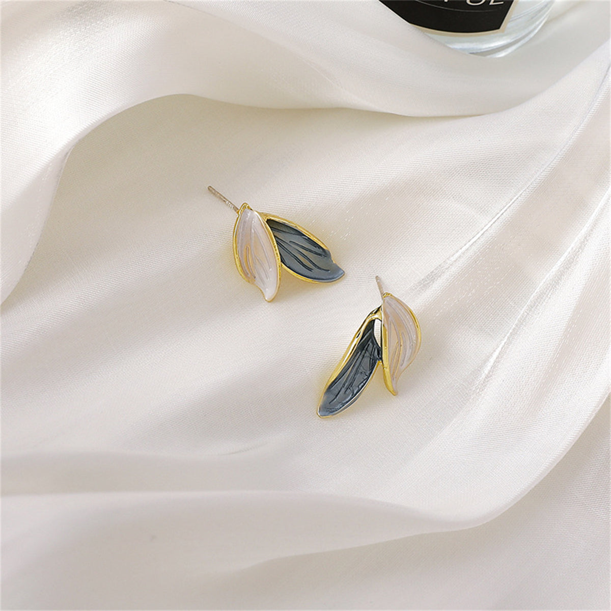 Enamel and 18K Gold-Plated Leaves Stud Earrings, gold stud earrings for women, everyday style, lifestyle look
