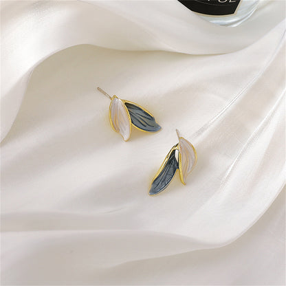 Enamel and 18K Gold-Plated Leaves Stud Earrings, gold stud earrings for women, everyday style, lifestyle look