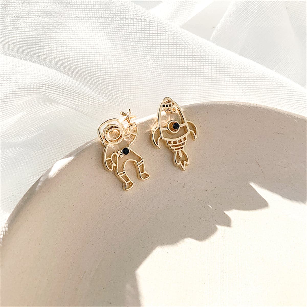 Cubic Zirconia & 18K Gold-Plated Rocket Asymmetrical Stud Earrings