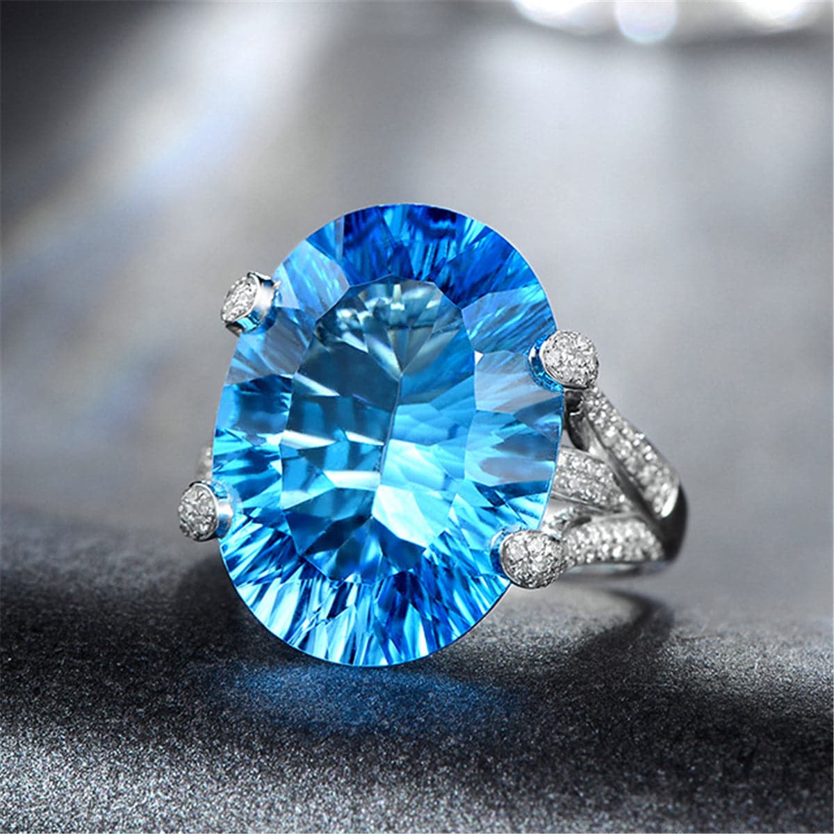 Ocean Blue cubic zirconia & Crystal Oval-Cut Ring - streetregion