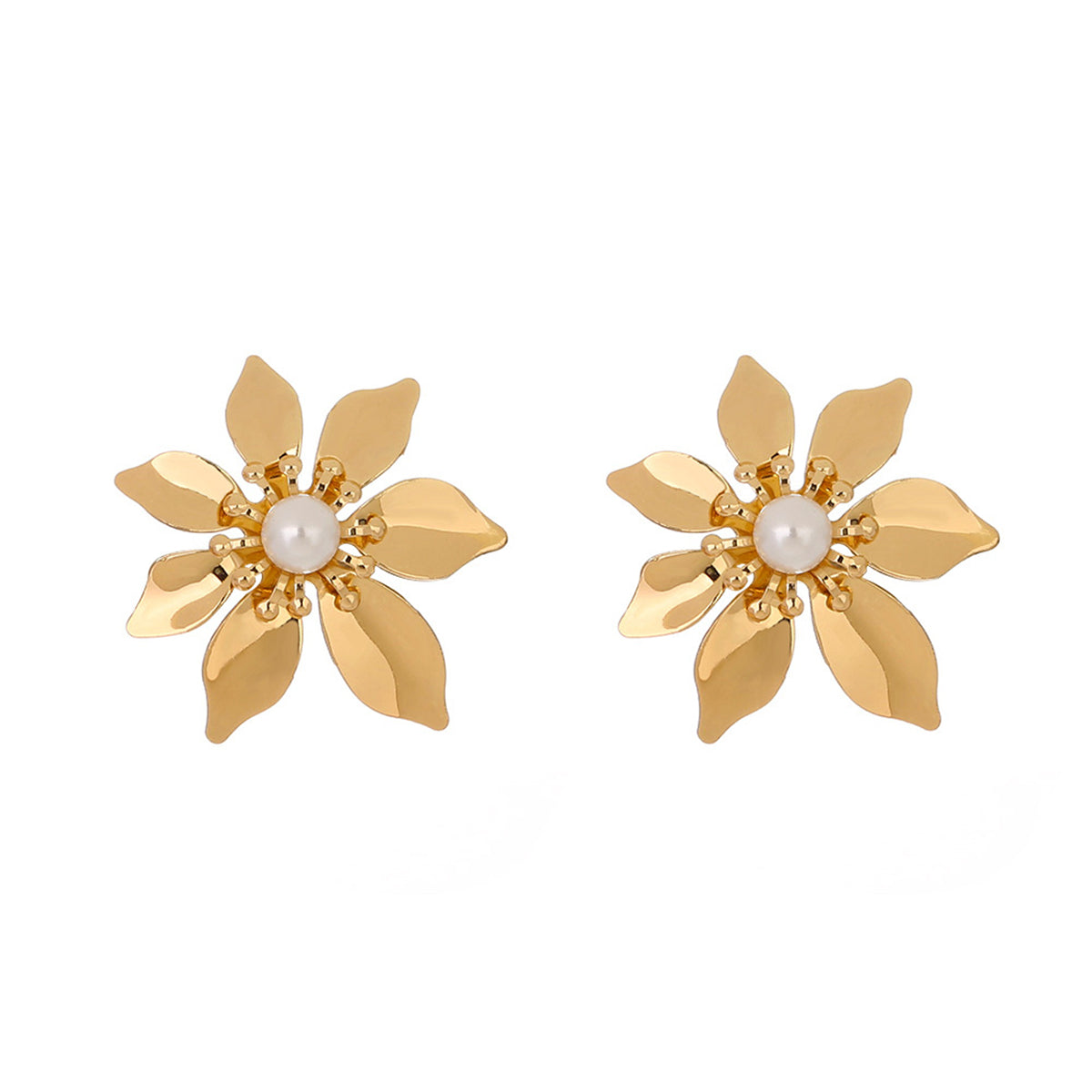 Pearl & Acrylic 18K Gold-Plated Flower Stud Earrings