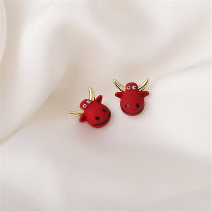 Red Polymer Clay and 18K Gold-Plated Cattle Stud Earrings, gold stud earrings for women, botanical inspired, lifestyle look