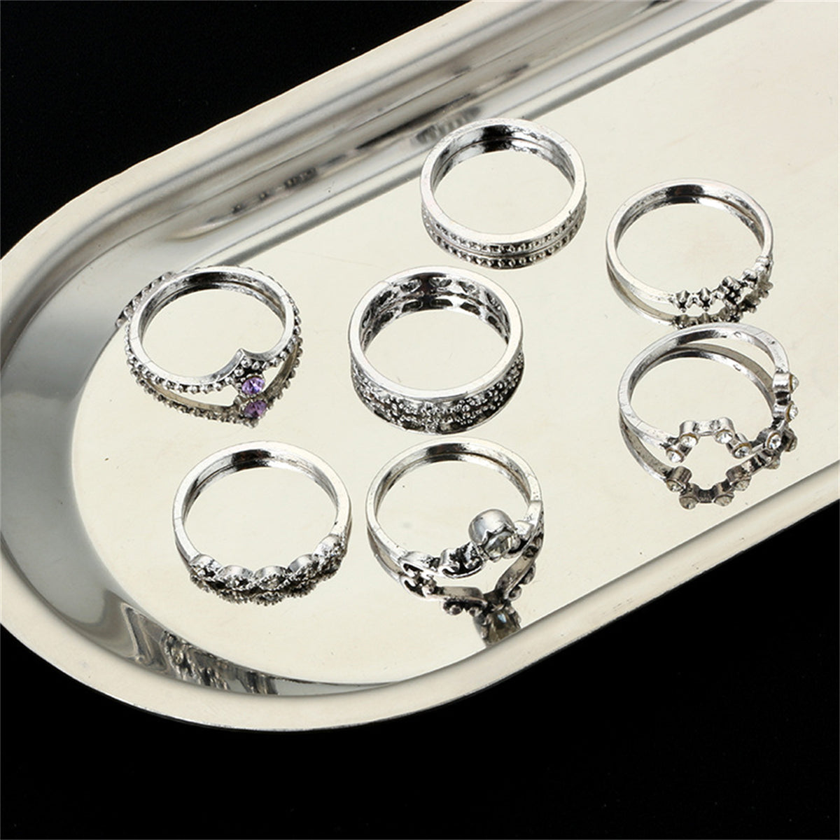 Cubic Zirconia & Silver-Plated Dipper Crown Ring Set