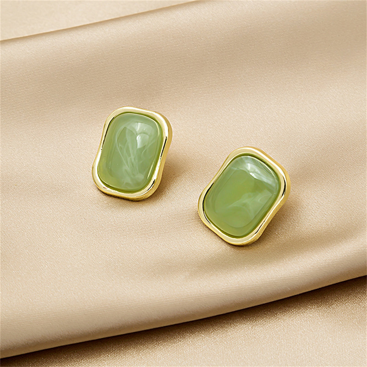 Green Resin & 18K Gold-Plated Rectangle Stud Earrings