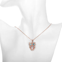 Blue Cubic Zirconia & 18k Rose Gold-Plated Owl Pendant Necklace - streetregion