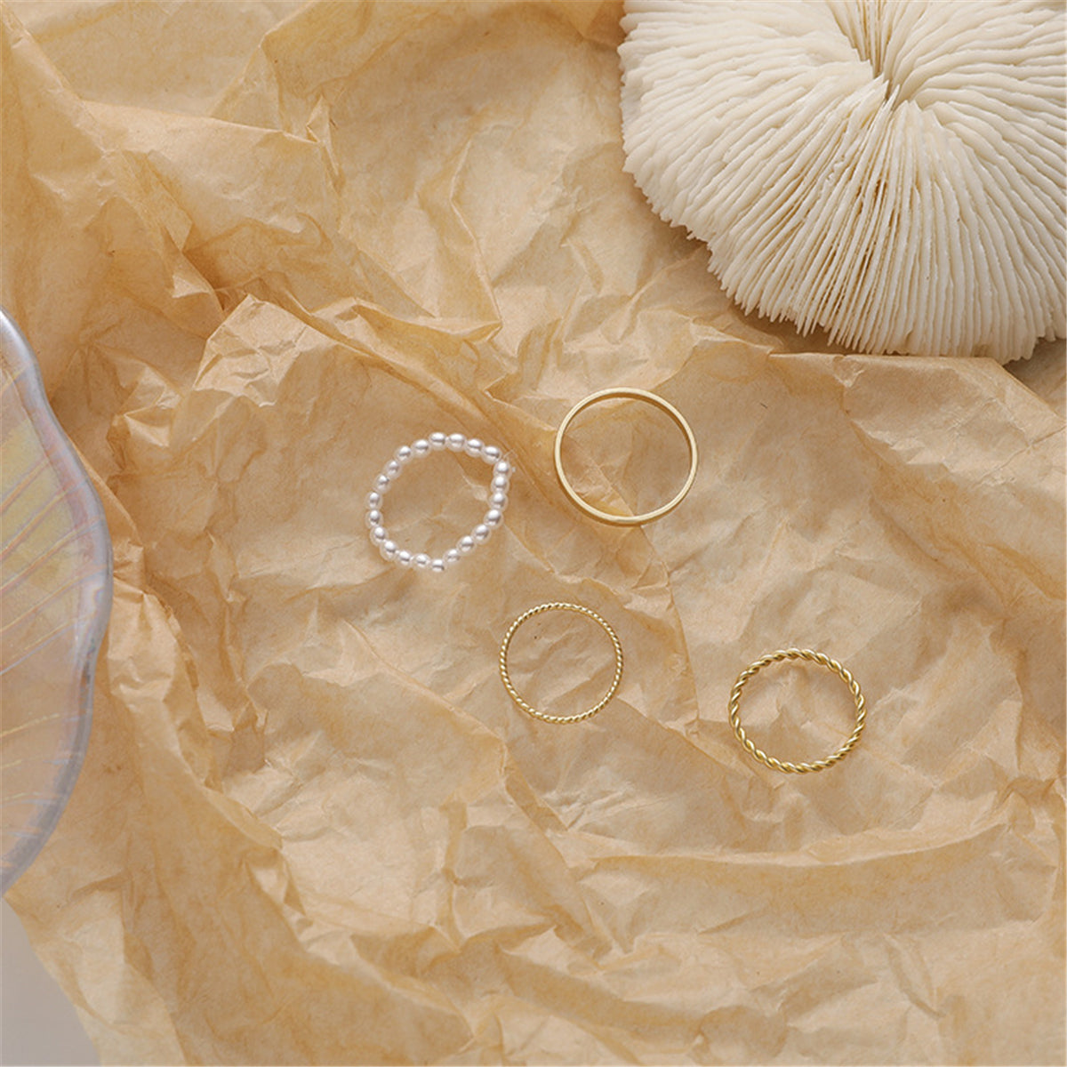 Pearl and 18K Gold-Plated Ring Set, jewelry gift sets for women, vintage-inspired design, lifestyle look