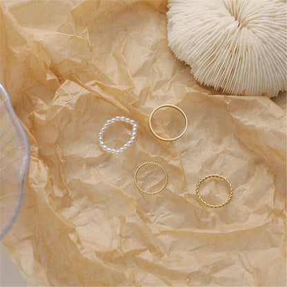 Pearl and 18K Gold-Plated Ring Set, jewelry gift sets for women, vintage-inspired design, lifestyle look
