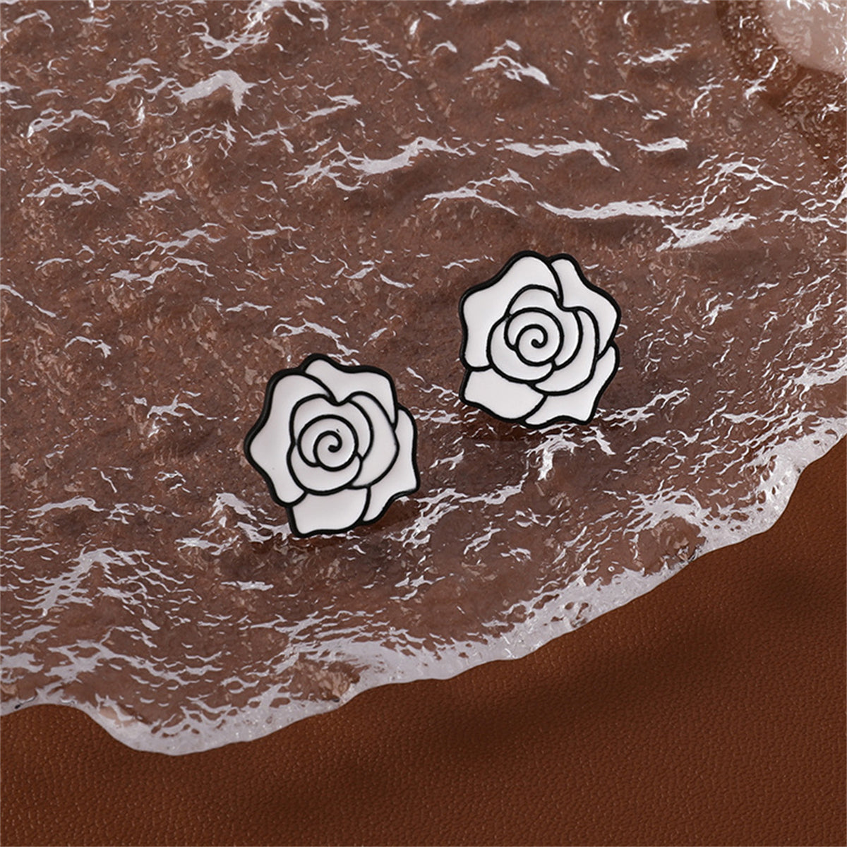 White & Silver-Plated Camellia Stud Earrings