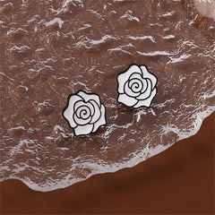 White & Silver-Plated Camellia Stud Earrings