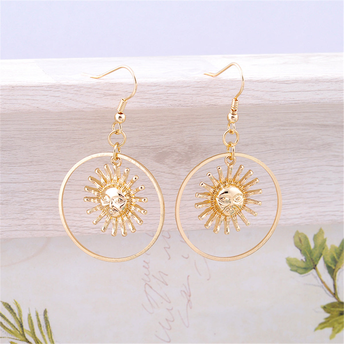 18K Gold-Plated Round Sun Drop Earrings