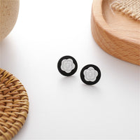 Black & White Camellia Stud Earrings