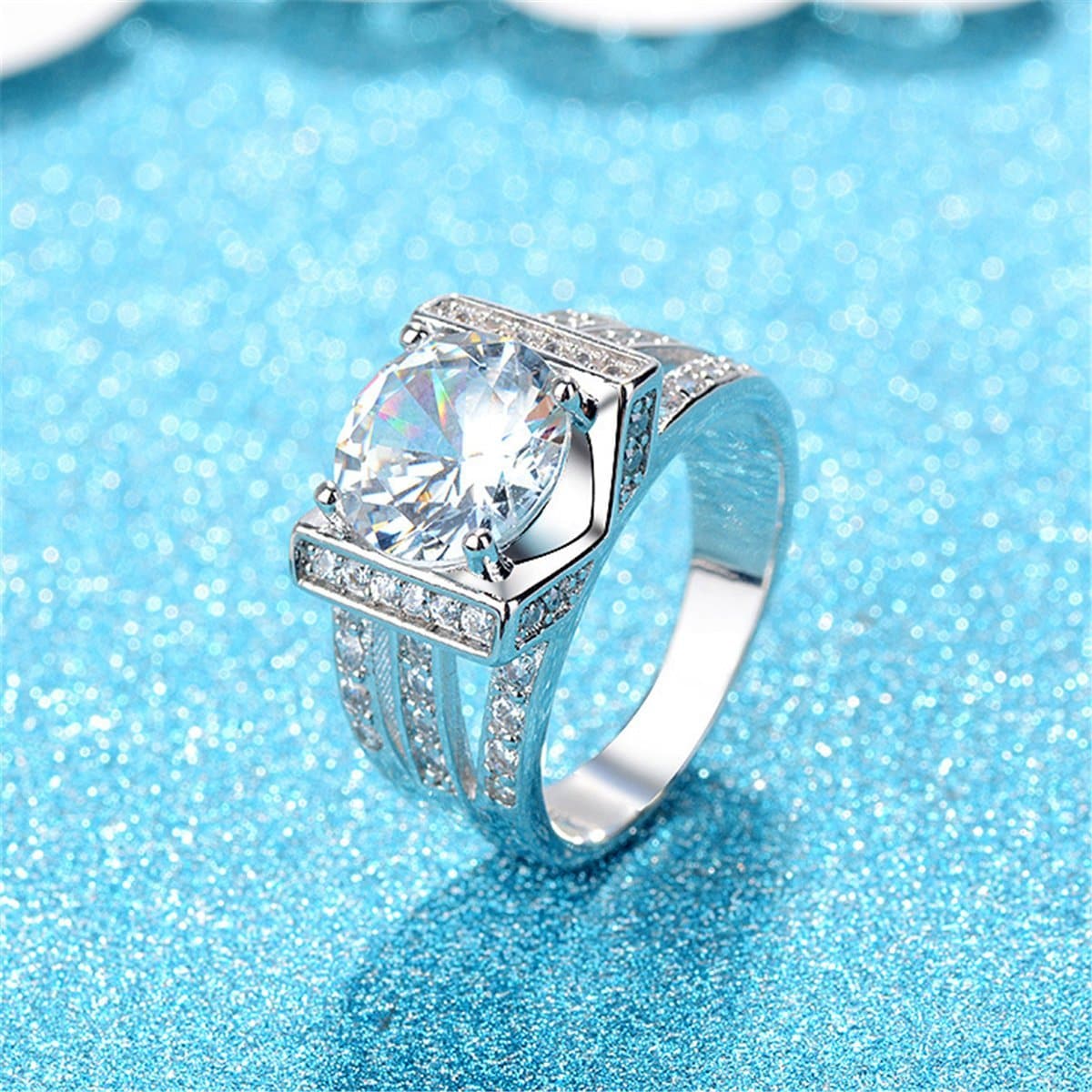 Clear Round Crystal & Cubic Zirconia Silver-Plated Ring