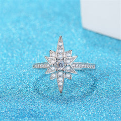 Cubic Zirconia & Silver-Plated Shinning Star Band Ring