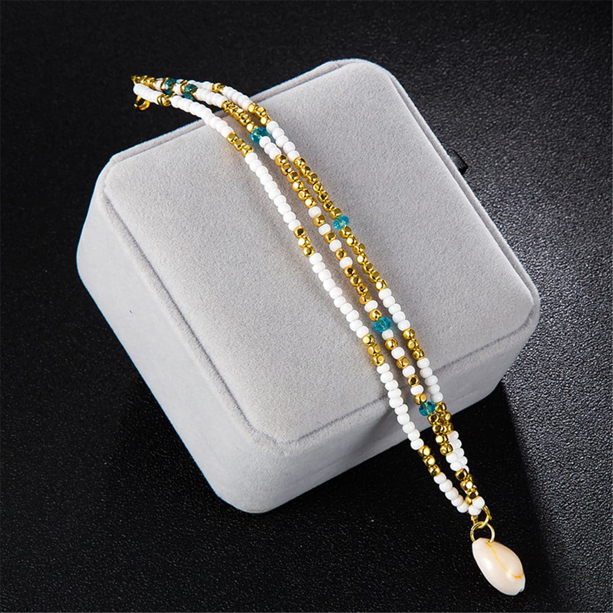 White & 18K Gold-Plated Seashell Beaded Layered Anklet