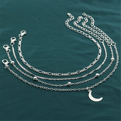 Silver-Plated Moon Charm Anklet Set