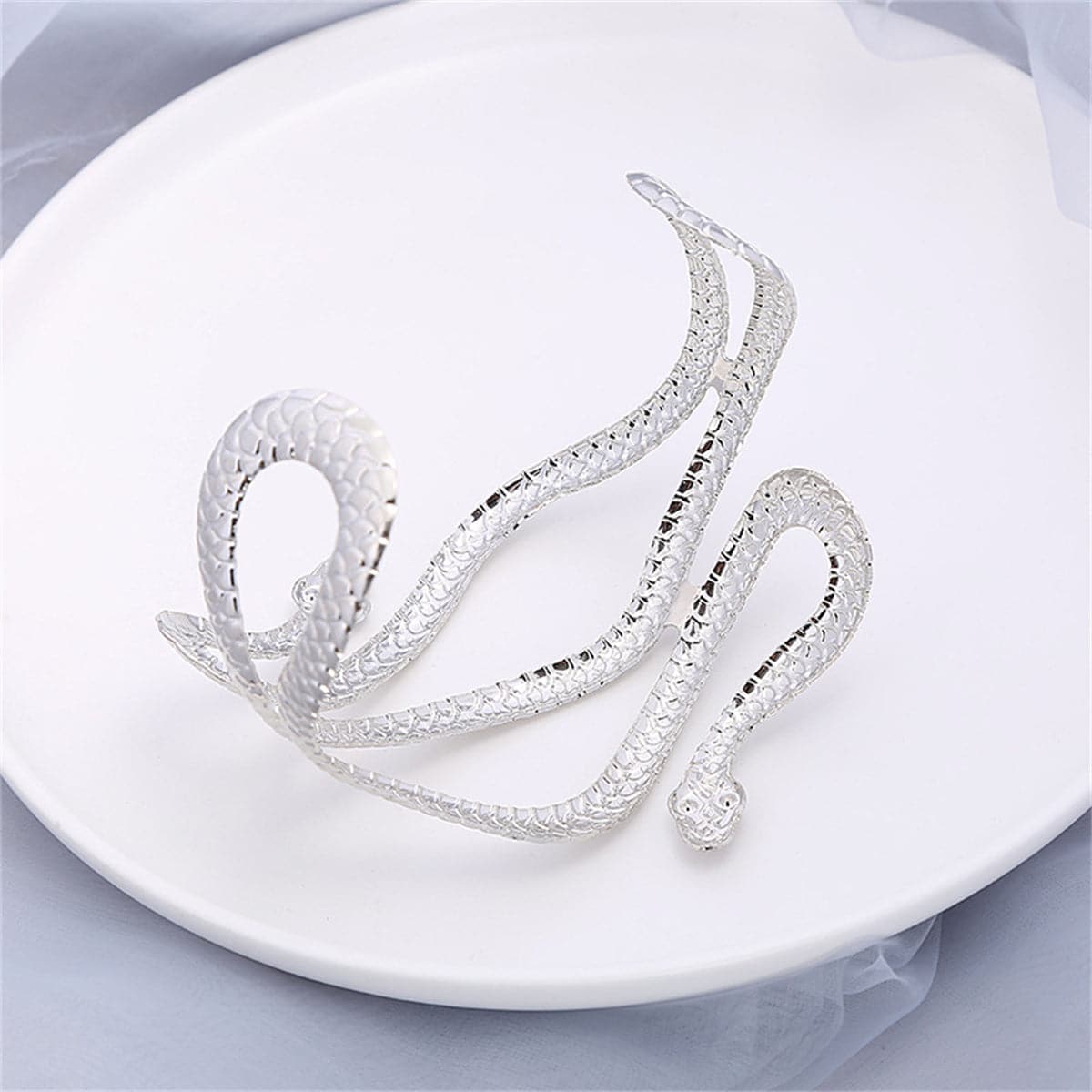 Silver-Plated Serpentine Arm Cuff, botanical inspired, side view