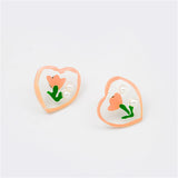 Pearl & Pink Tulip Heart Stud Earrings