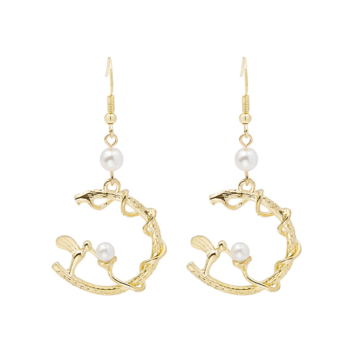 Pearl and 18K Gold-Plated Bird Circle Drop Earring, gold drop earrings for women, vintage-inspired design, styled look