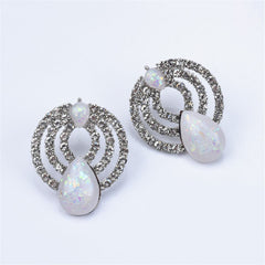 Resin & Cubic Zirconia Silver-Plated Layer Drop Stud Earring