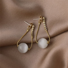 Cat-Eye & Cubic Zirconia Ball Chain-Accent Drop Earrings