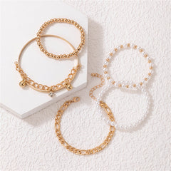 Cubic Zirconia & Pearl 18K Gold-Plated Beaded Stretch Bracelet Set