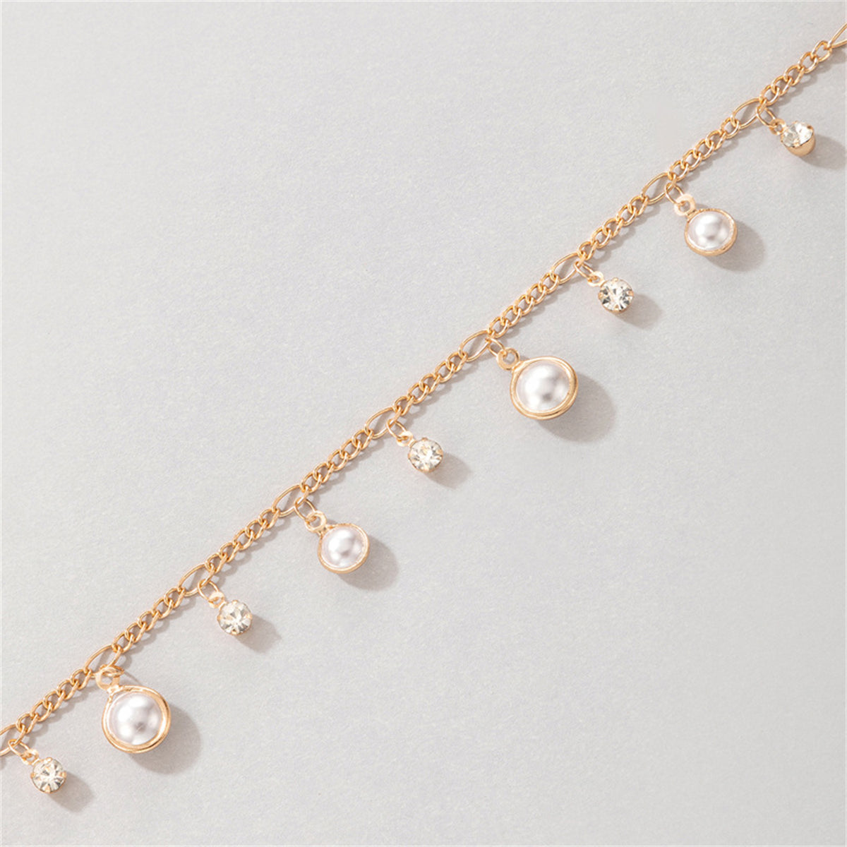 Pearl & Cubic Zirconia 18K Gold-Plated Tassel Anklet